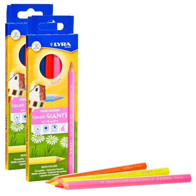 DIXON TICONDEROGA CO Lyra® Color Giant Colored Pencils, Neon, 6.25mm, Lacquered, 6 Colors Per Box, 2 Boxes
