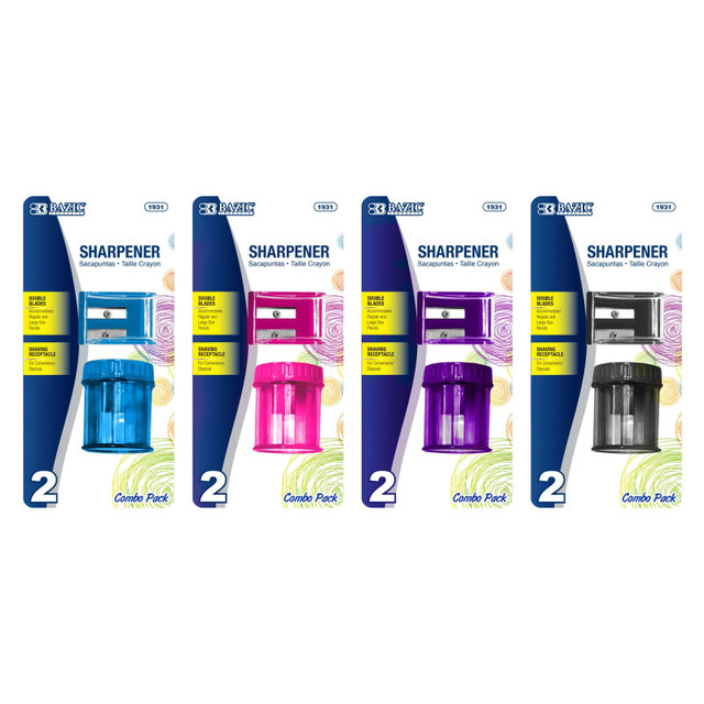 BAZIC PRODUCTS BAZIC Products® Dual Blade Square Sharpener with Receptacle & Round Receptacle Sharpener, Assorted Colors