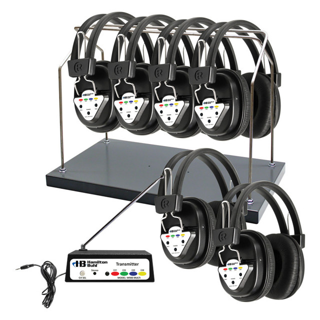 HAMILTON ELECTRONICS VCOM HamiltonBuhl® AudioFlow™ Wireless 6-Person Listening Center with Multi-Frequency Transmitter, Wireless Headphones & Rack