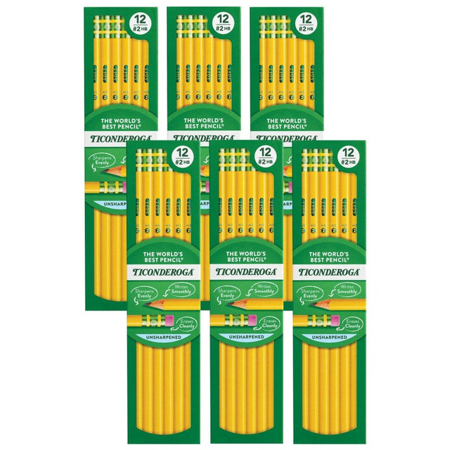 DIXON TICONDEROGA CO Ticonderoga® No. 2 Pencils, Unsharpened, 12 Per Pack, 6 Packs