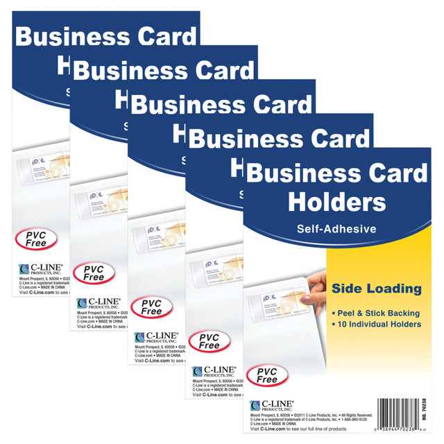 C-LINE PRODUCTS INC C-Line® Self-Adhesive Business Card Holder, Side Load, 2" x 3-1/2", 10 Per Pack, 5 Packs