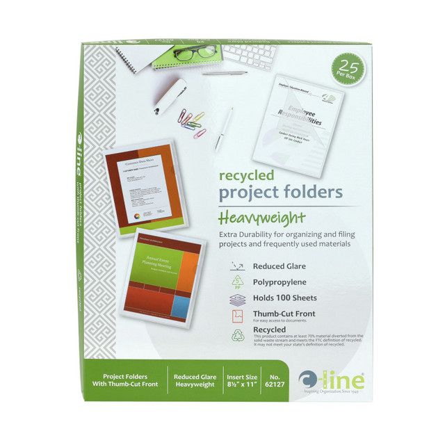 C-LINE PRODUCTS INC C-Line® Recycled Poly Project Folders, Clear, Reduced Glare, 11" x 8-1/2", Box of 25