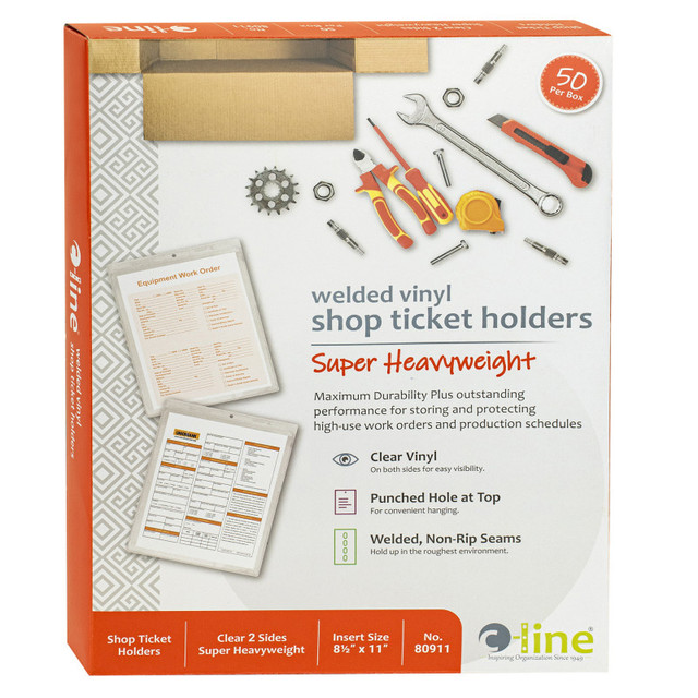 C-LINE PRODUCTS INC C-Line® Vinyl Shop Ticket Holders, Welded, Both Sides Clear, 8-1/2" x 11", Box of 50