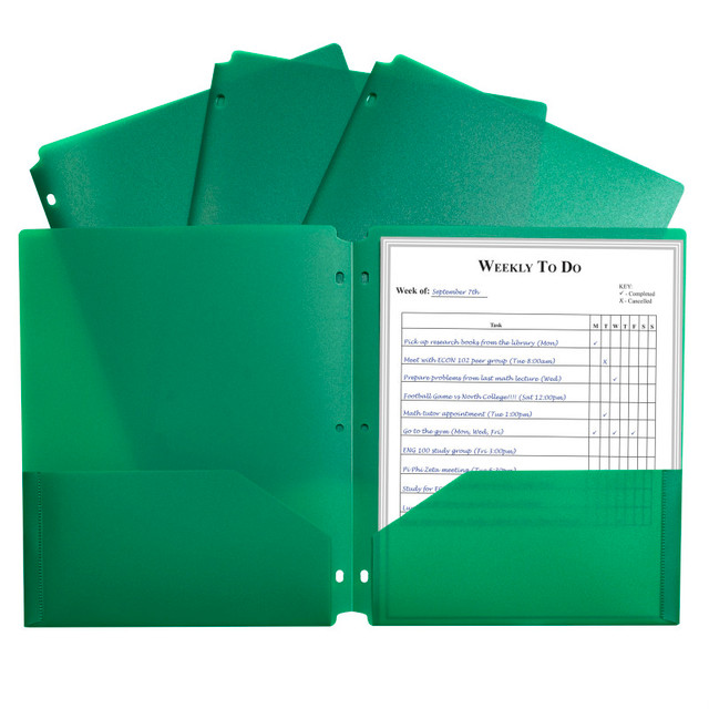 C-LINE PRODUCTS INC C-Line® Two-Pocket Heavyweight Poly Portfolio Folder with Three-Hole Punch, Green, Each