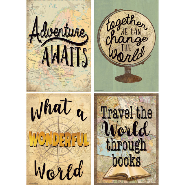 TEACHER CREATED RESOURCES Teacher Created Resources® Travel the Map Posters, 13-3/8" x 19", Set of 4