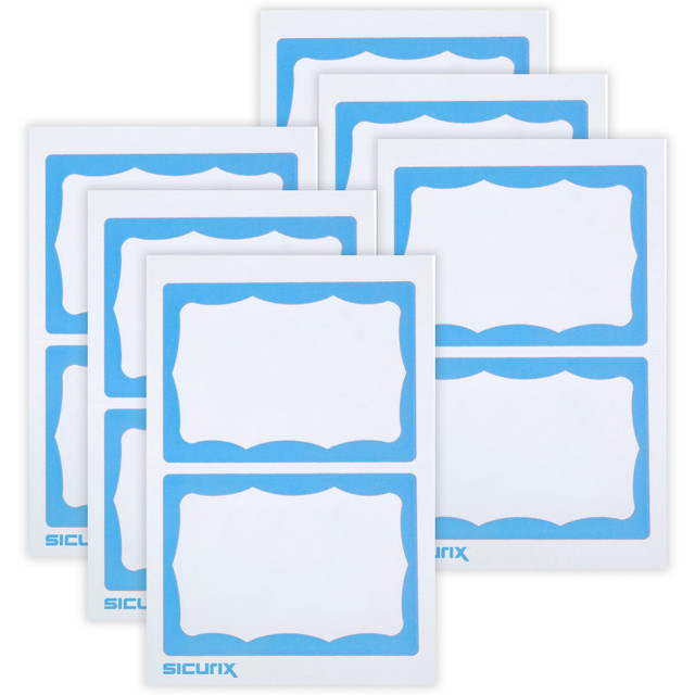 BAUMGARTENS INC SICURIX Adhesive Badges, Blue Border, 100 Per Pack, 6 Packs