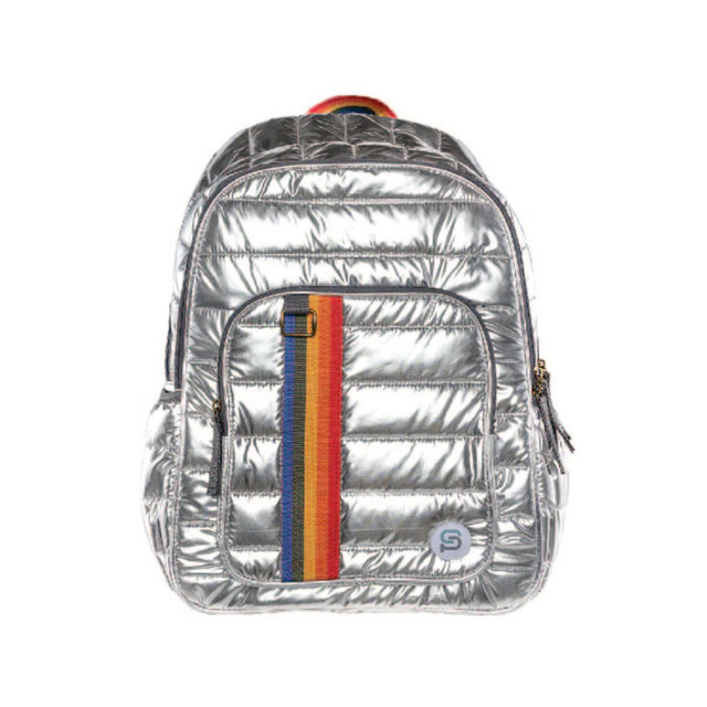 BAZIC PRODUCTS SYDNEY PAIGE X BAZIC Products® RALEIGH Puff Backpack, 18", Silver Rainbow