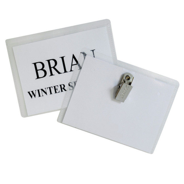 C-LINE PRODUCTS INC C-Line® Clip Style Name Badge Holder Kit, Sealed Holders with Inserts, 3-1/2" x 2-1/4", Box of 50