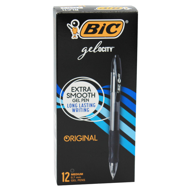 BIC USA INC BIC® Gelocity® Original Gel Retractable Roller Ball Pen, 0.7 mm, Black, Pack of 12