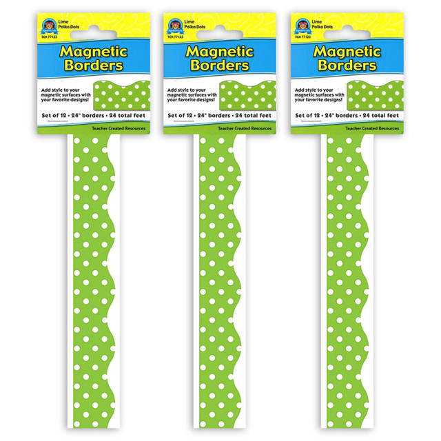 TEACHER CREATED RESOURCES Teacher Created Resources® Magnetic Borders, Lime Polka Dots, 24 Feet Per Pack, 3 Packs