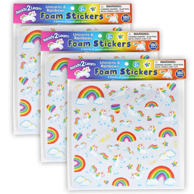 LEARNING ADVANTAGE READY 2 LEARN™ Foam Stickers - Unicorns and Rainbows - 180 Per Pack - 3 Packs