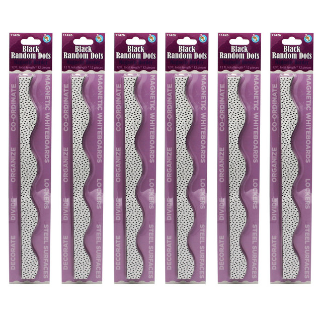 ASHLEY PRODUCTIONS Ashley Productions® Magnetic Scallop Border, Black Messy Dots on White, 12 Feet Per Pack, 6 Packs