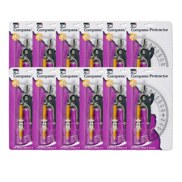 ADVANTUS Charles Leonard Ball Bearing Compass & 6 Inch Protractor Combo Set, 12 Sets
