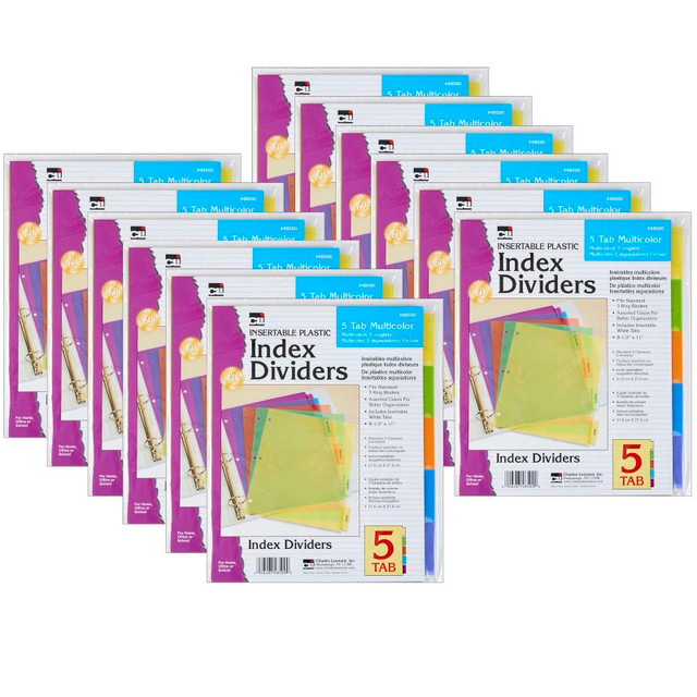 ADVANTUS Charles Leonard Index Dividers, 5-Tab, Assorted Colors, 5 Per Pack, 12 Packs