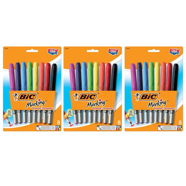 BIC USA INC BIC® Intensity Permanent Marker, Fine Point, Assorted Colors, 8 Per Pack, 3 Packs