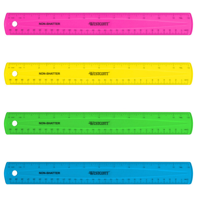 ACME UNITED CORPORATION Westcott® 12" Shatterproof Ruler with Anti-Microbial, Assorted Translucent Colors (No Color Choice)