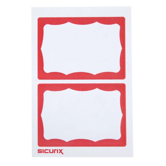 BAUMGARTENS INC SICURIX Adhesive Badges, Red Border, Pack of 100
