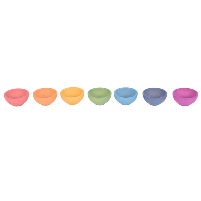 LEARNING ADVANTAGE TickiT® Rainbow Wooden Bowls - Set of 7 Colors - For Ages 10m+ - Loose Parts Wooden Toy for Babies and Toddlers