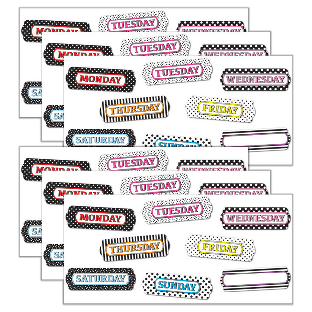 ASHLEY PRODUCTIONS Ashley Productions® Magnetic Die-Cut Timesavers & Labels, Days of the Week, Black and White Assorted Patterns, 8 Per Pack, 6 Packs