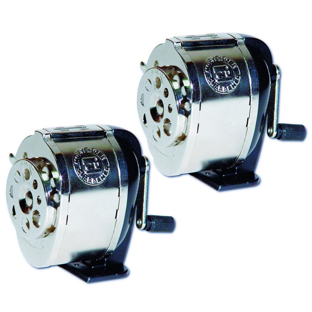 ADVANTUS Charles Leonard Mountable Heavy Duty Steel Pencil Sharpener, Multi Size Pencil Holes (8 Sizes), Silver, Pack of 2