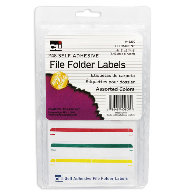 ADVANTUS Charles Leonard File Folder Labels, Self-Adhesive, 0.56 x 3.43 Inches, Assorted, 248-Count