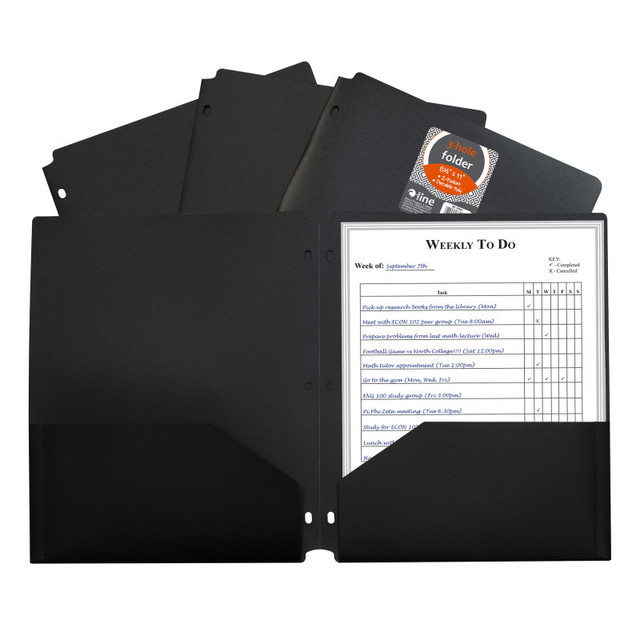 C-LINE PRODUCTS INC C-Line® Two-Pocket Heavyweight Poly Portfolio Folder with Three-Hole Punch, Black, Each