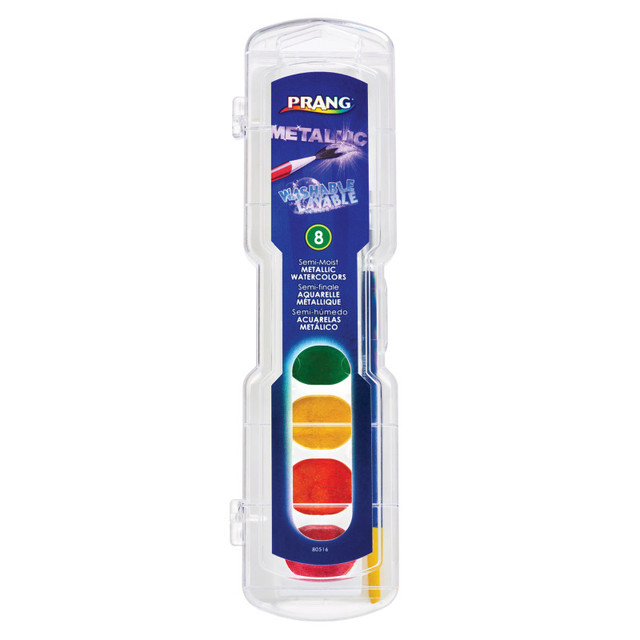 DIXON TICONDEROGA CO Prang® Washable Watercolors Set, 8 Assorted Metallic Colors w/Brush