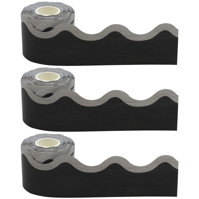 TEACHER CREATED RESOURCES Teacher Created Resources® Modern Farmhouse Black with Gray Scalloped Rolled Border Trim, 50 Feet Per Roll, Pack of 3