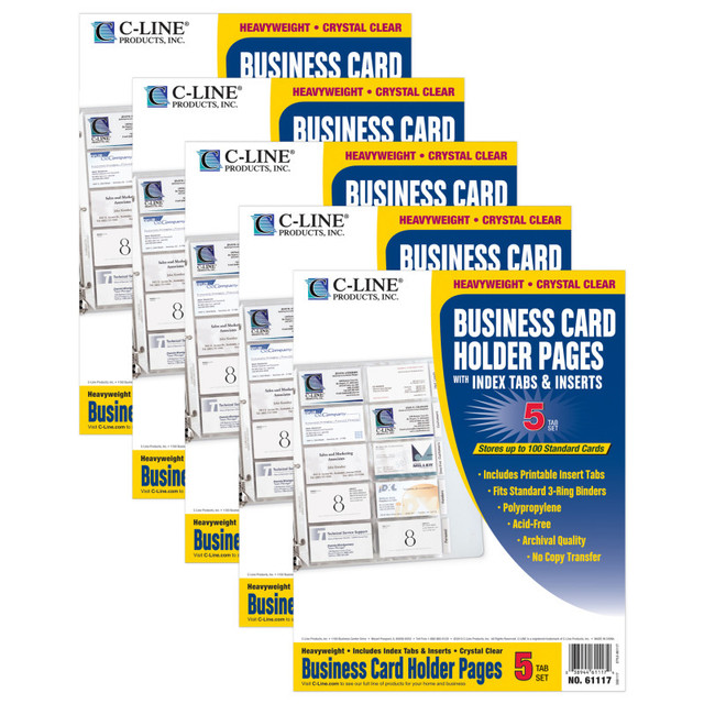 C-LINE PRODUCTS INC C-Line® Business Card Holder, Poly with Tabs, Holds 20 Cards/Page, 11" x 8-1/2", 5 Per Pack, 5 Packs