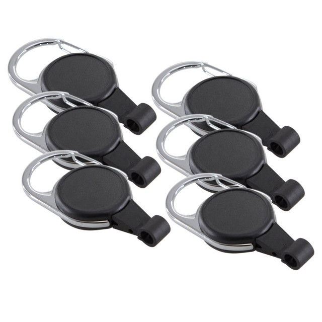 BAUMGARTENS INC SICURIX No-Twist Carabiner ID Card Reel with Slot Hook, Black, Pack of 6