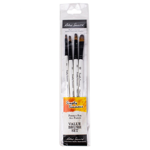 DIXON FINE ART Daler-Rowney Simply Simmons Filbert Brush Set, Short Handle Mixed Media Paintbrush, White, 4 Pieces
