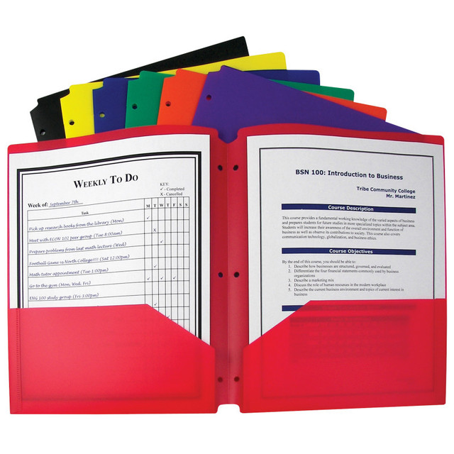 C-LINE PRODUCTS INC C-Line® Two-Pocket Heavyweight Poly Portfolio Folder with Three-Hole Punch, Primary Colors, Box of 36