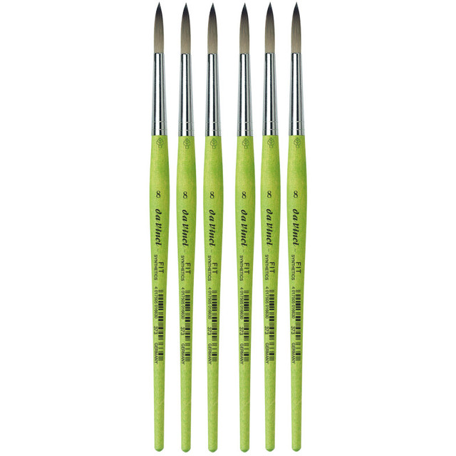 GREGORY DANIELS FINE ARTS INC da Vinci FIT Synthetics Student Brush, Synthetic, Acrylic & Tempera, Round, Series 373, Size 8, Pack of 6