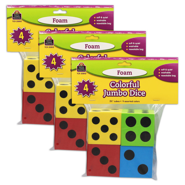TEACHER CREATED RESOURCES Teacher Created Resources® Foam Colorful Jumbo Dice, 4 Per Pack, 3 Packs