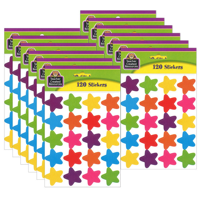 TEACHER CREATED RESOURCES Teacher Created Resources® Bright Stars Stickers (die cut star shape), 120 Per Pack, 12 Packs