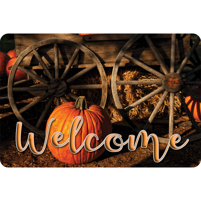 ASHLEY PRODUCTIONS Ashley Productions® The Original Fun Mat™, Welcome Mat, 15.5" x 23.5", Pumpkin Wagon Welcome