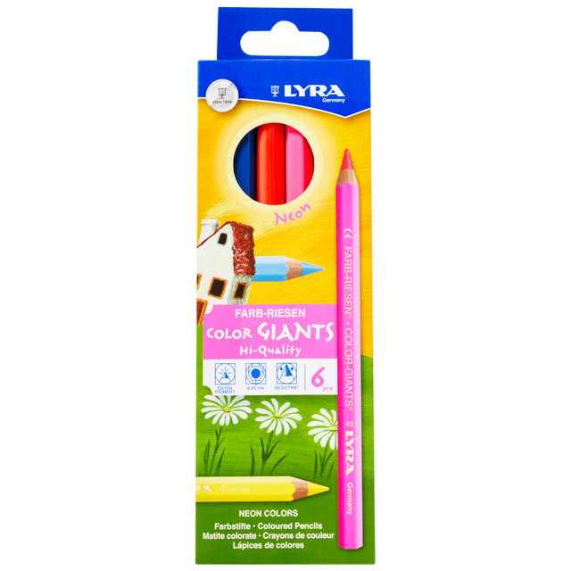 DIXON TICONDEROGA CO Lyra® Color Giant Colored Pencils, Neon, 6.25mm, Lacquered, 6 Colors