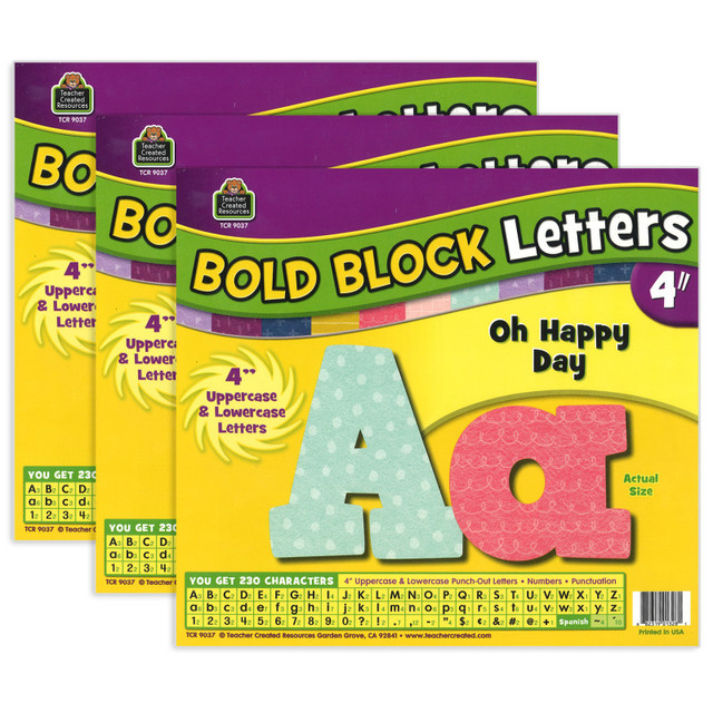 TEACHER CREATED RESOURCES Teacher Created Resources® Oh Happy Day Bold Block 4" Letters Combo Pack, 230 Pieces Per Pack, 3 Packs