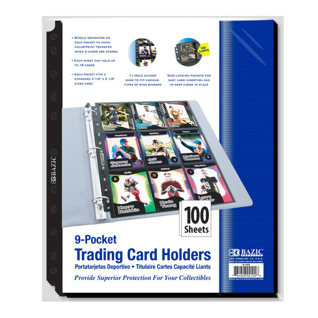 BAZIC PRODUCTS BAZIC Products® Side Loading 9-Pocket Double Sided Sports Card Holder, Pack of 100