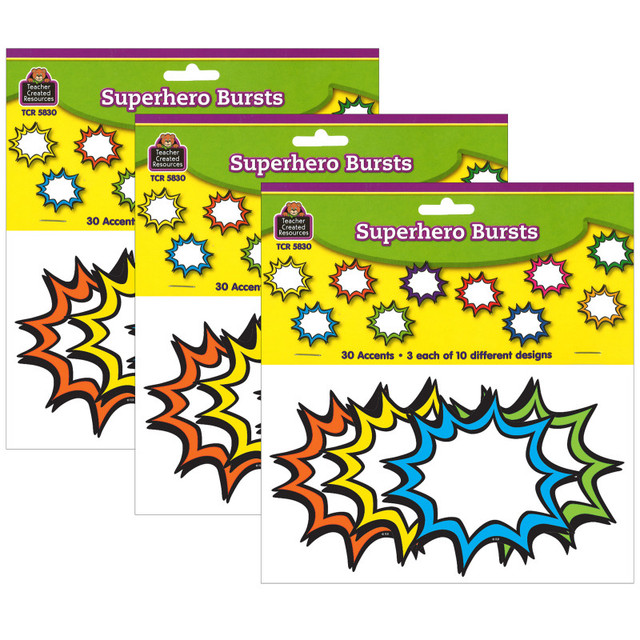 TEACHER CREATED RESOURCES Teacher Created Resources® Superhero Burst Accents, 30 Per Pack, 3 Packs