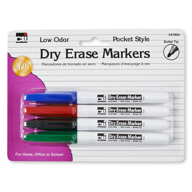 ADVANTUS Charles Leonard Dry Erase Markers, 4 Colors, Bullet Tip, Pack of 4