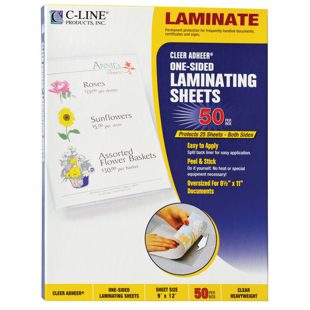 C-LINE PRODUCTS INC C-Line® Heavyweight Cleer Adheer® Laminating Sheets, Clear, 9" x 12", Box of 50