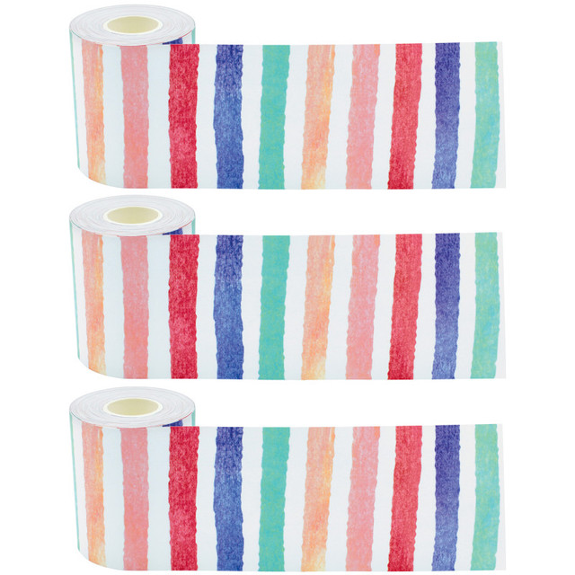 TEACHER CREATED RESOURCES Teacher Created Resources® Watercolor Stripes Straight Rolled Border Trim, 50 Feet Per Roll, Pack of 3