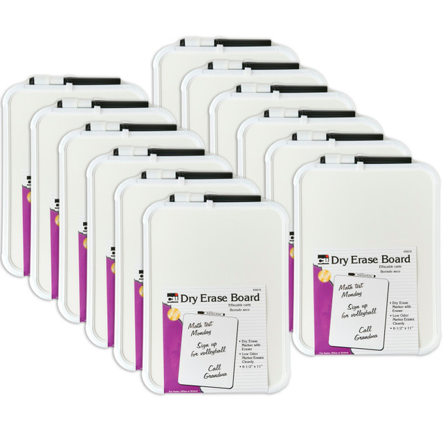 ADVANTUS Charles Leonard Dry Erase Boards, Framed with Markers & Eraser, White, Pack of 12