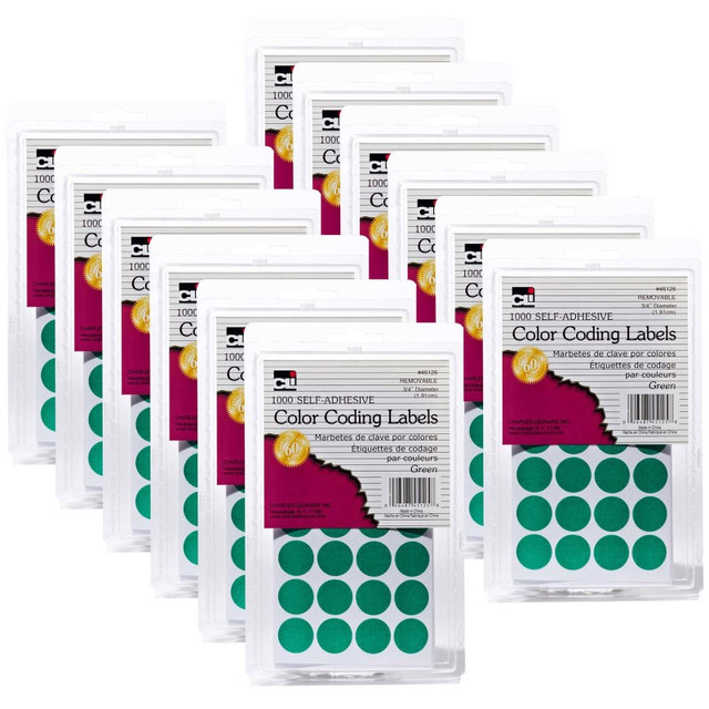 ADVANTUS Charles Leonard Color Coding Labels, Green, 1000 Per Pack, 12 Packs