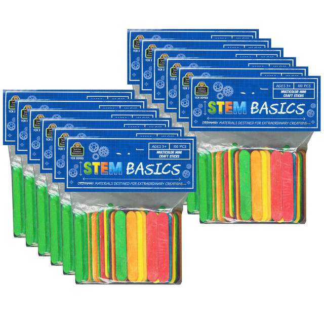 TEACHER CREATED RESOURCES Teacher Created Resources® STEM Basics: Multicolor Mini Craft Sticks, 100 Per Pack, 12 Packs