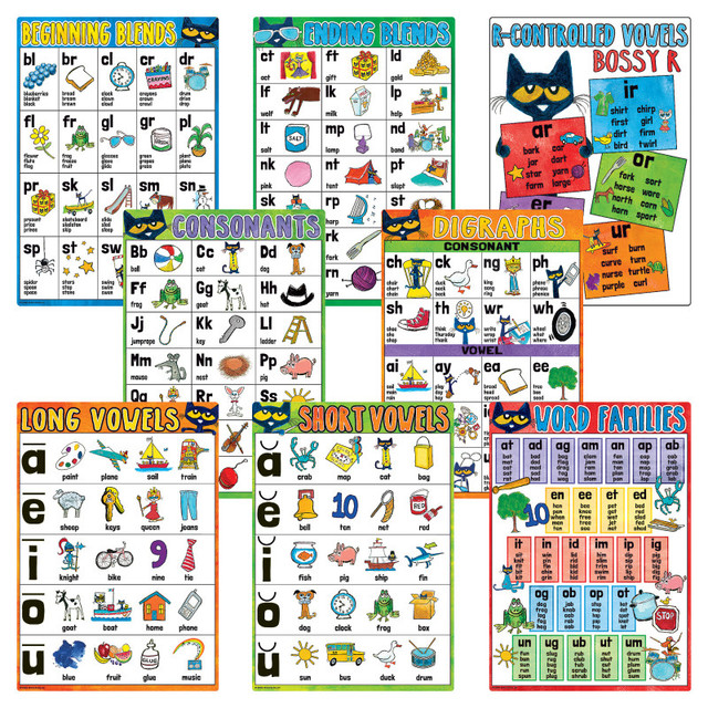 TEACHER CREATED RESOURCES Edupress™ Pete the Cat Phonics Small Poster Pack, 11" x 15-3/4", Pack of 8