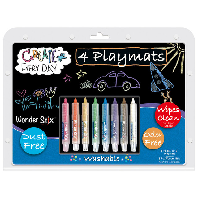 THE PENCIL GRIP The Pencil Grip™ Black Board Playmat Kit with 8 Wonder Stix, 8-1/2" x 12", 4 Boards