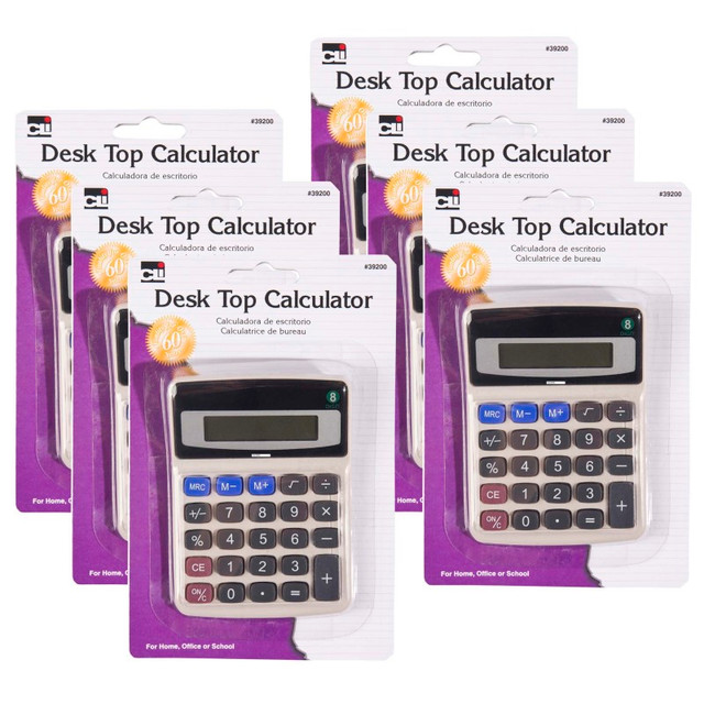 ADVANTUS Charles Leonard Desktop Calculator, Battery and Solar Powered with Tilted 8 Digit Display, Pack of 6