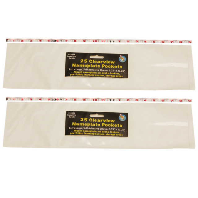ASHLEY PRODUCTIONS Ashley Productions® Clear View Self-Adhesive Extra Large Name Plate Pocket 5.75" x 21", 25 Per Pack, 2 Packs